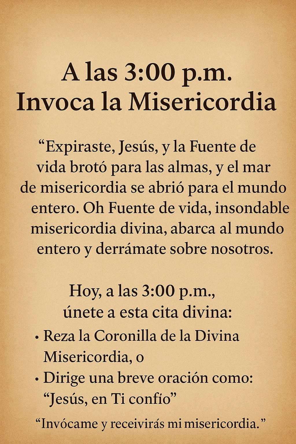 A las 3 invoca  mi misericordia